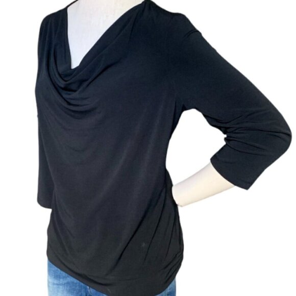 Chico's Easywear Draped Cowl Neck Top Sz 2 (L/12) Black #33J - Picture 2 of 5